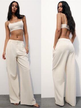 Zara Flowy Pleated Pants in Sandy/Brown